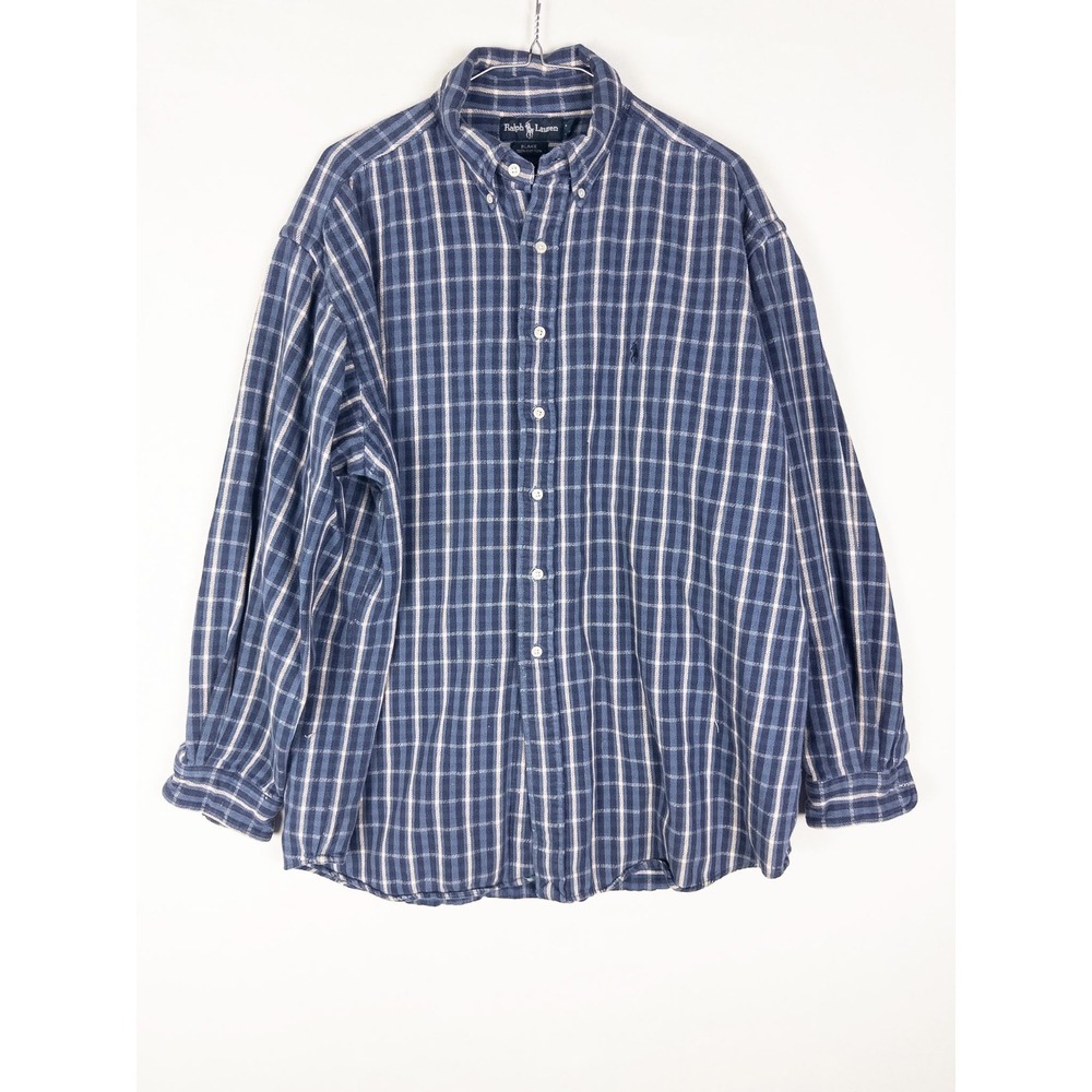 VTG Polo Ralph Lauren Blake Flannel Shirt Mens XL Blue Plaid‎ Outdoor Camp